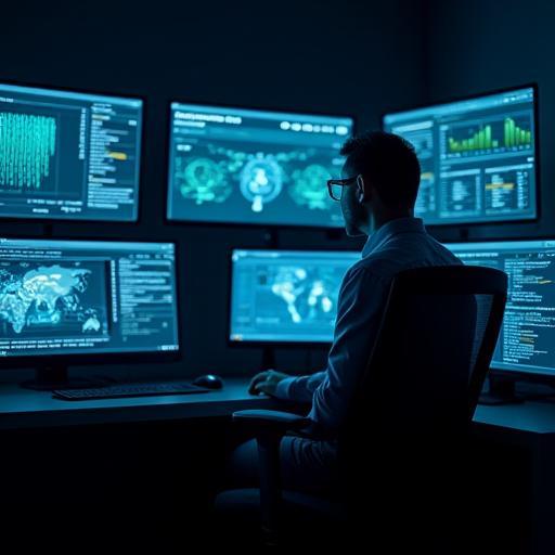 SOC engineer monitoring security dashboards